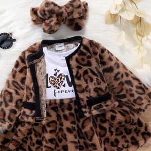 🐆New 3 Pc Animal Print Dress Coat Headband Girls 3T🐆